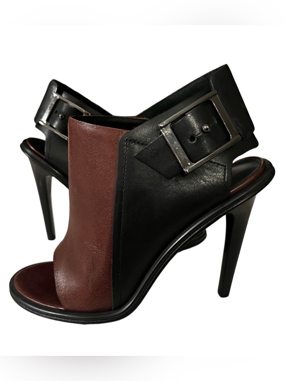 Tibi Milou Cognac & Black Peeptoe Stiletto Booties size 37/US size 7/7.5